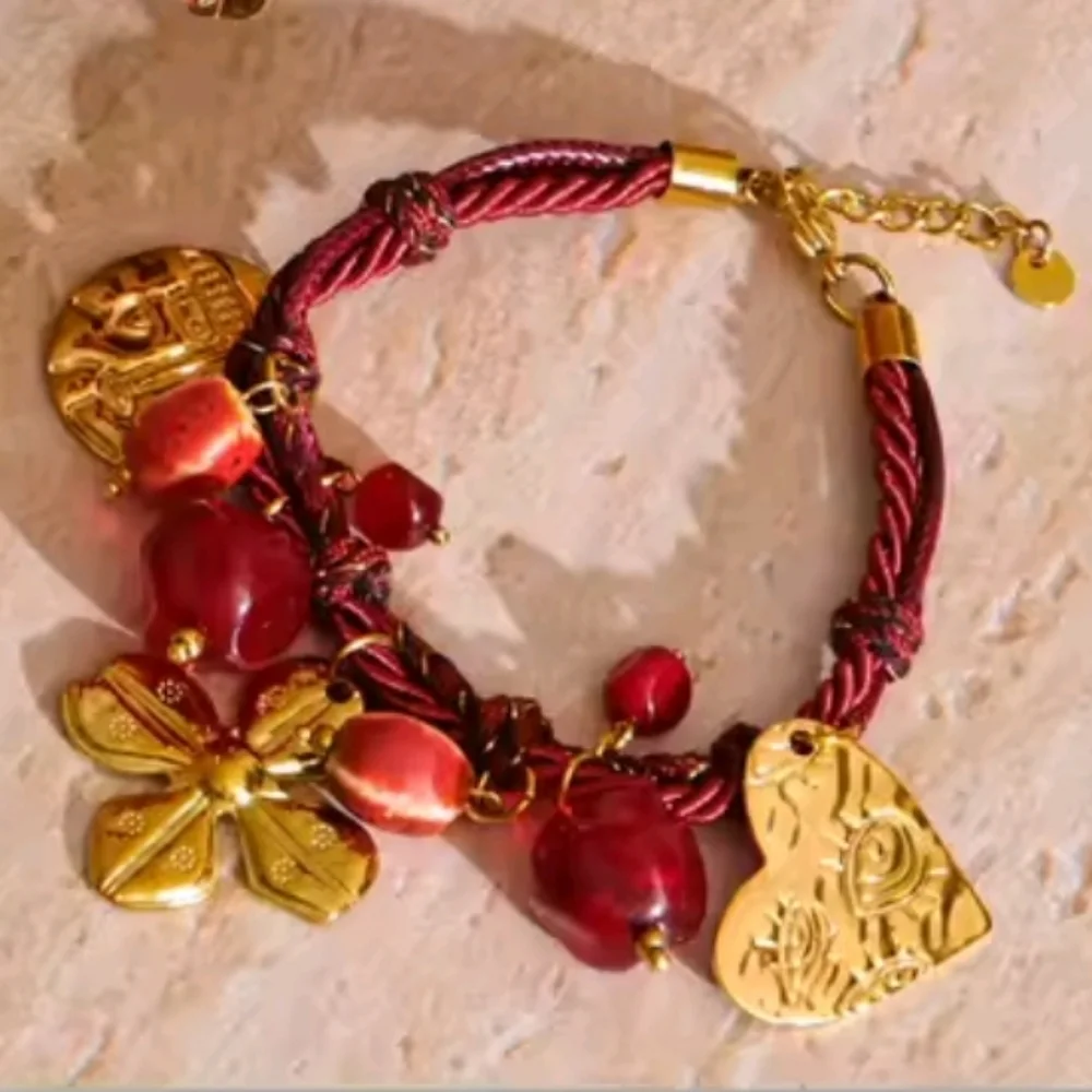 New 18k Gold Ss Desert Bloom Boho Charm Cord Necklace - Picture 4 of 10